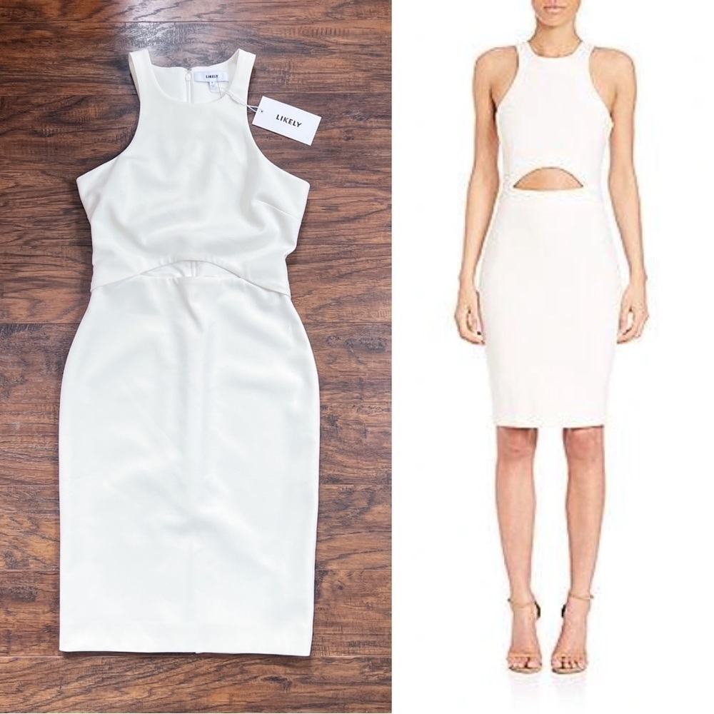 LIKELY • Pentz Dress cut out sheath cream white sleeveless pencil